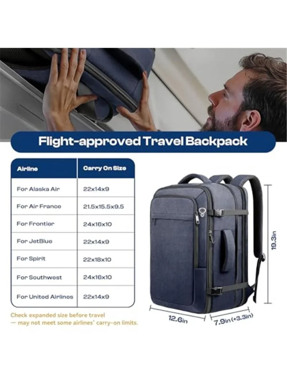 35L 45L Expandable Travel Backpack TSA Approved Carry On Fits 17 Inch Laptop